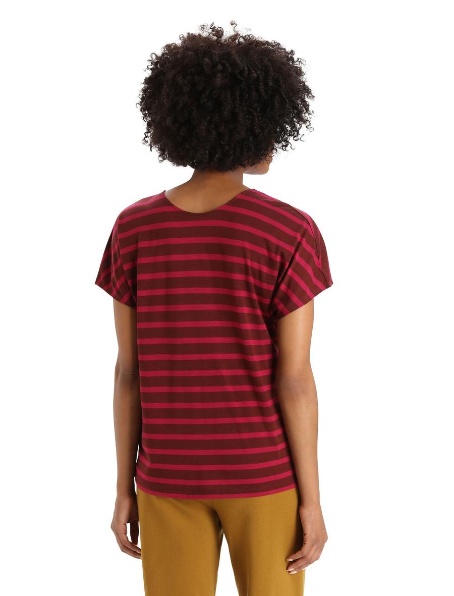 Espresso / Cherry Icebreaker Merino Drayden Reversible Short Sleeve Top Stripe Women's T Shirts | AU 1606CTVE